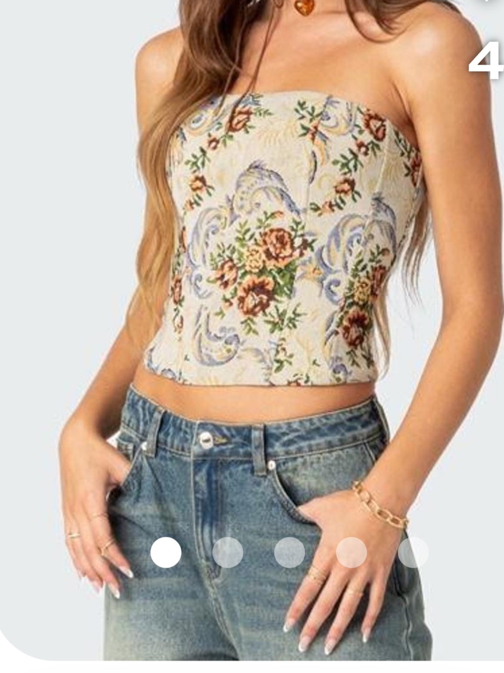 Edikted Cream Floral Jacquard corset Top
